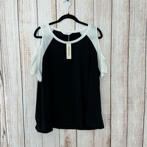 Stylish Black and White Cold Shoulder Top
